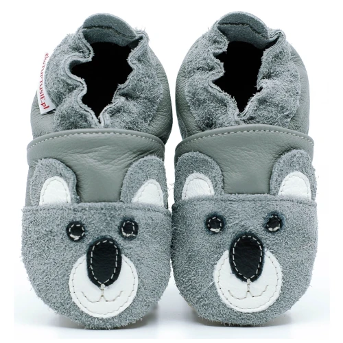 ekoTuptusie skórzane kapcie dziecięce wzór Koala szare miękka podeszwa
