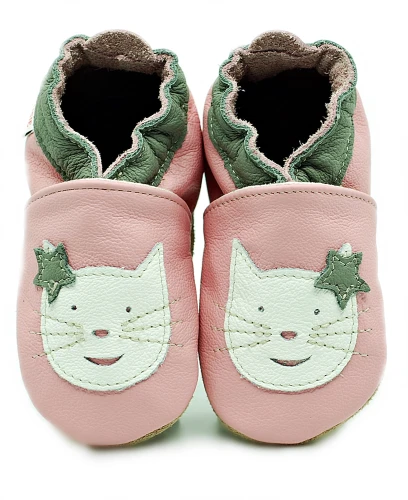 Soft Sole Baby Shoes cats on light pink