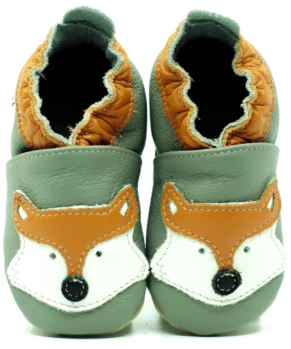 Soft Sole Baby Shoes FOX ON GREY
