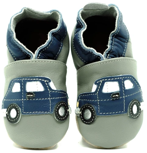 Soft Sole Baby Shoes NAVY BLUE CARS ON GREY